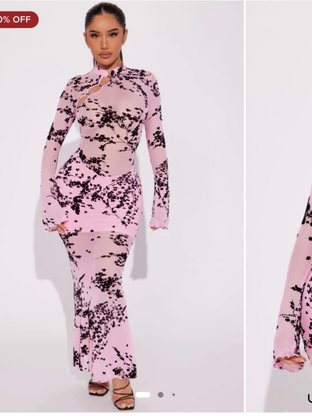 Fashion Nova Pink & Black Long Sleeve Cutout Maxi Dress